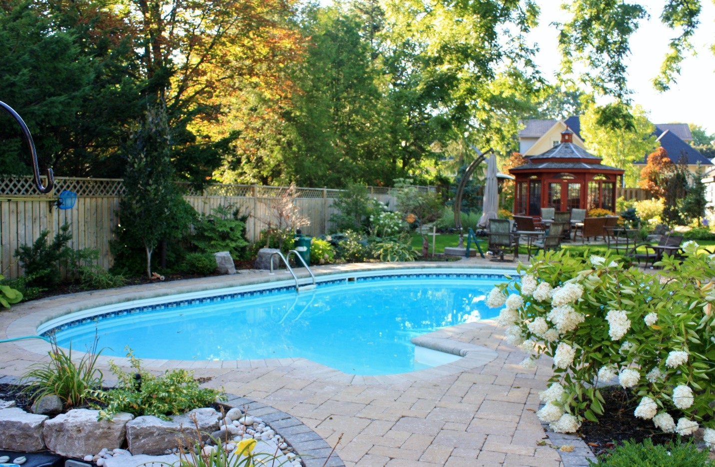 Poolscaping with interlock on Lakeshore Road in Oakville